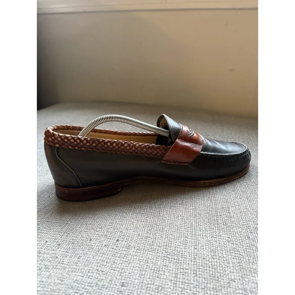Allen Edmonds Newcastle Penny Loafers Men 10.5D Black Brown Braided Leather USA